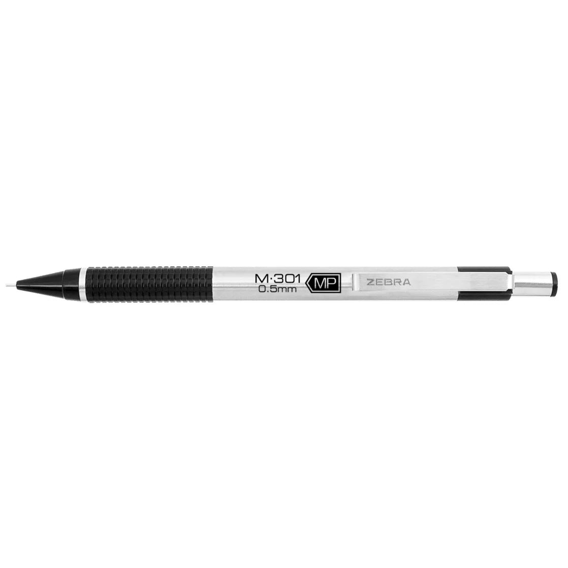 Zebra M-301 Stainless Steel Mechanical Pencil, 0.5Mm Point Size, Black Grip 2Pk (54012)