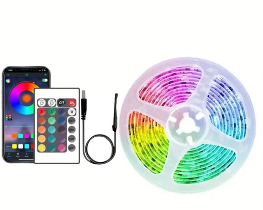 RGB LED Strip Light with Bluetooth & Infrared Remote – 5V Low Voltage, Multi-Control, Decorative Light Strip